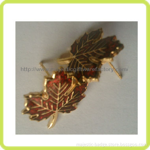 Gold Plating Transparent Red Mapel Leaf Ear Stud (MJ-ES-001)